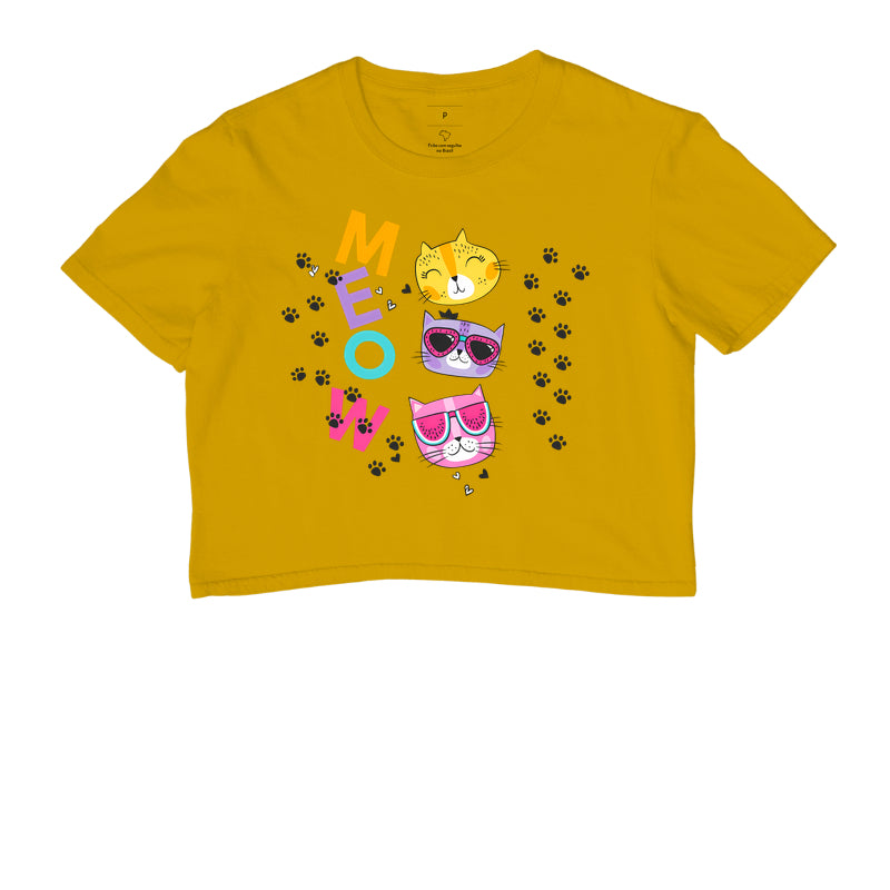 Cropped Feminino Meow Gatinhos Coloridos – Estampa Cute e Divertida