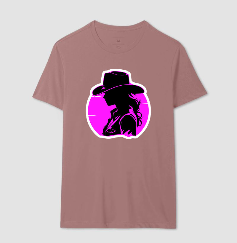 Camiseta Cowgirl Western – Estampa Silhouette Pink & Black