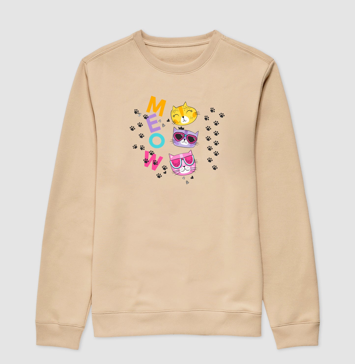 Suéter Moletom Feminino Meow Gatinhos Coloridos Estampa Cute e Divertida Fofa