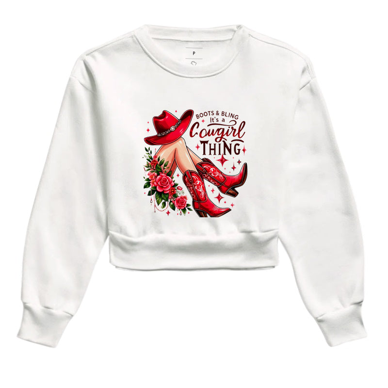 Cropped Moletom "Boots & Bling, It's a Cowgirl Thing" - Estilo Country Autêntico