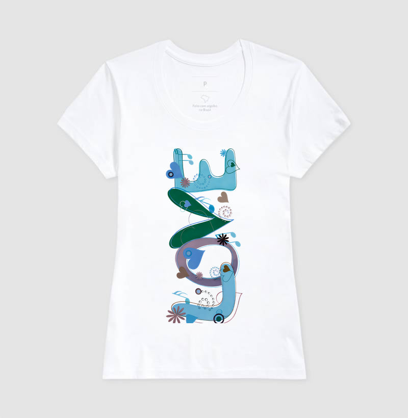 Camiseta FUN Abstrata em Tons de Azul e Verde  Arte Moderna Criativa em Estilo
