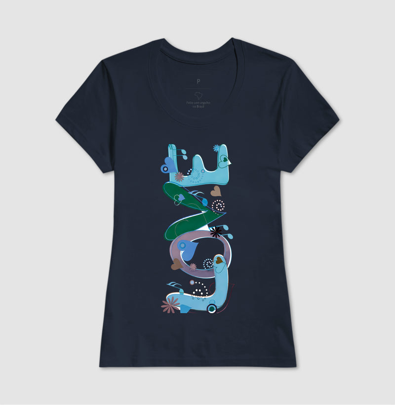 Camiseta FUN Abstrata em Tons de Azul e Verde  Arte Moderna Criativa em Estilo