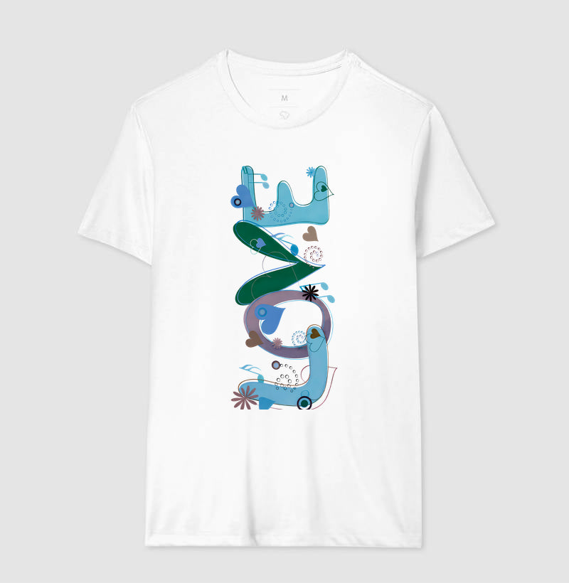 Camiseta FUN Abstrata em Tons de Azul e Verde  Arte Moderna Criativa em Estilo