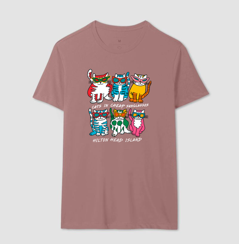 Camiseta Gatos com Óculos de Sol Divertidos - Hilton Head Island