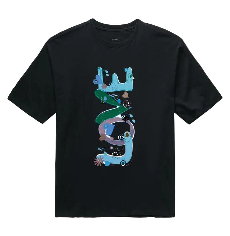 Camiseta Oversized  FUN Abstrata em Tons de Azul e Verde Arte Moderna Criativa
