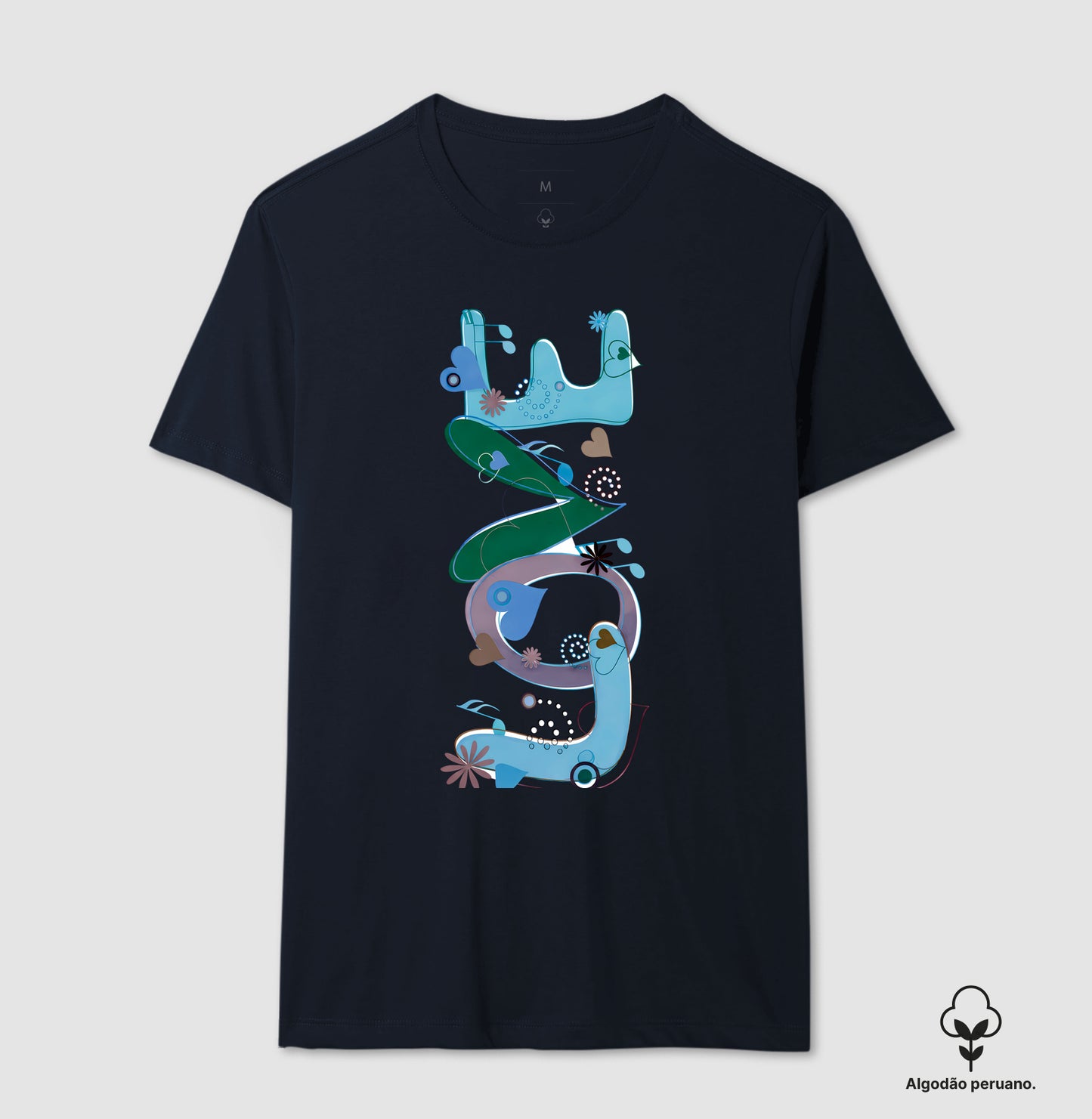 Camiseta Algodão Peruano  FUN Abstrata em Tons de Azul e Verde – Arte Moderna Criativa em Estilo Orgânico