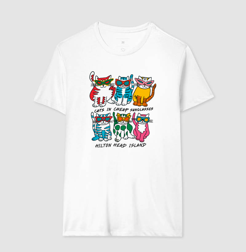 Camiseta Gatos com Óculos de Sol Divertidos - Hilton Head Island