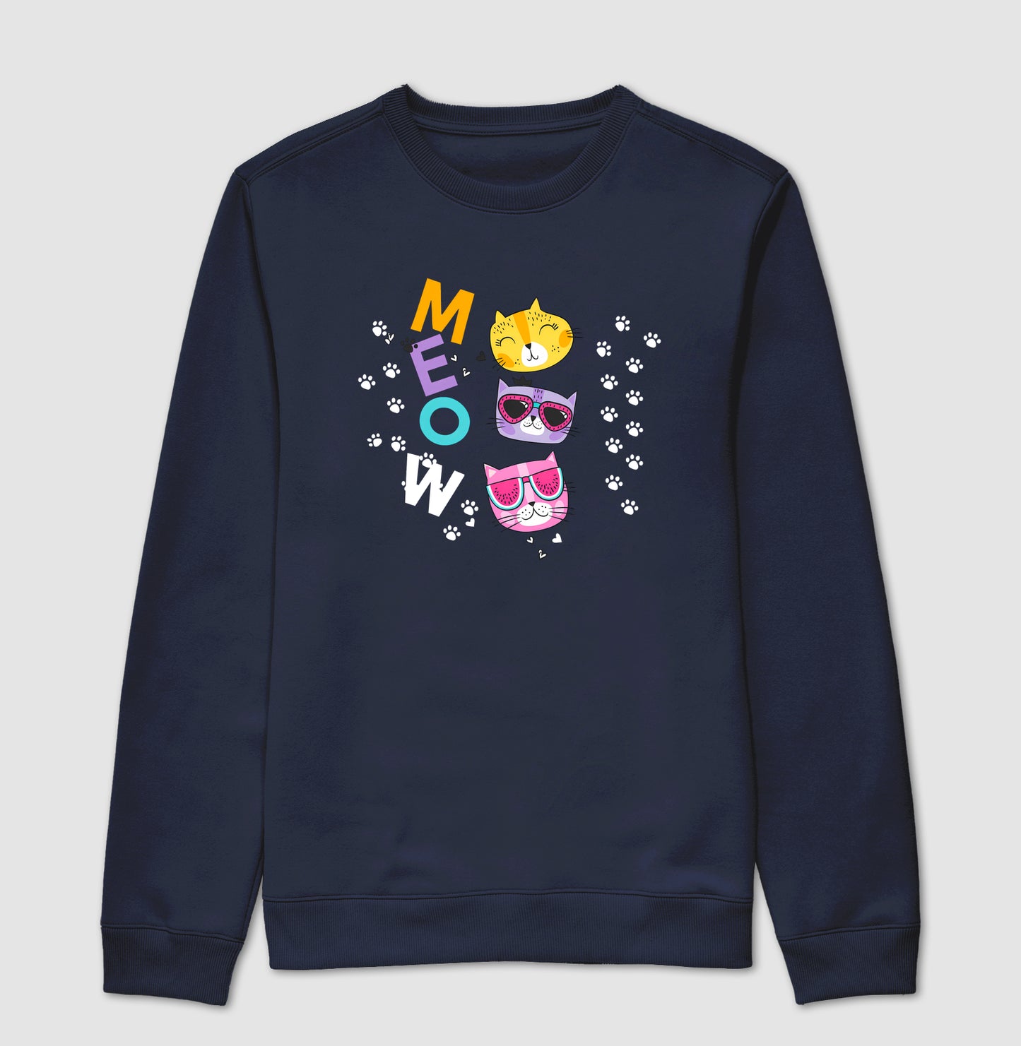 Suéter Moletom Feminino Meow Gatinhos Coloridos Estampa Cute e Divertida Fofa