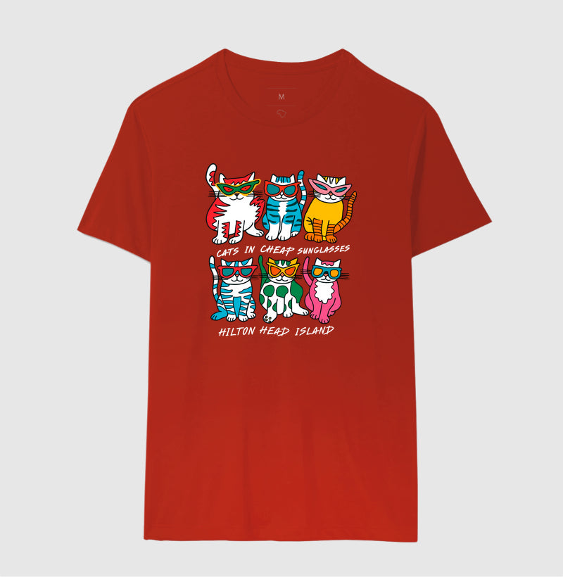 Camiseta Gatos com Óculos de Sol Divertidos - Hilton Head Island