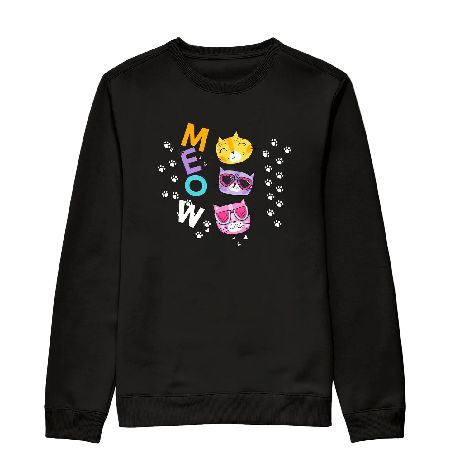 Suéter Moletom Feminino Meow Gatinhos Coloridos Estampa Cute e Divertida Fofa