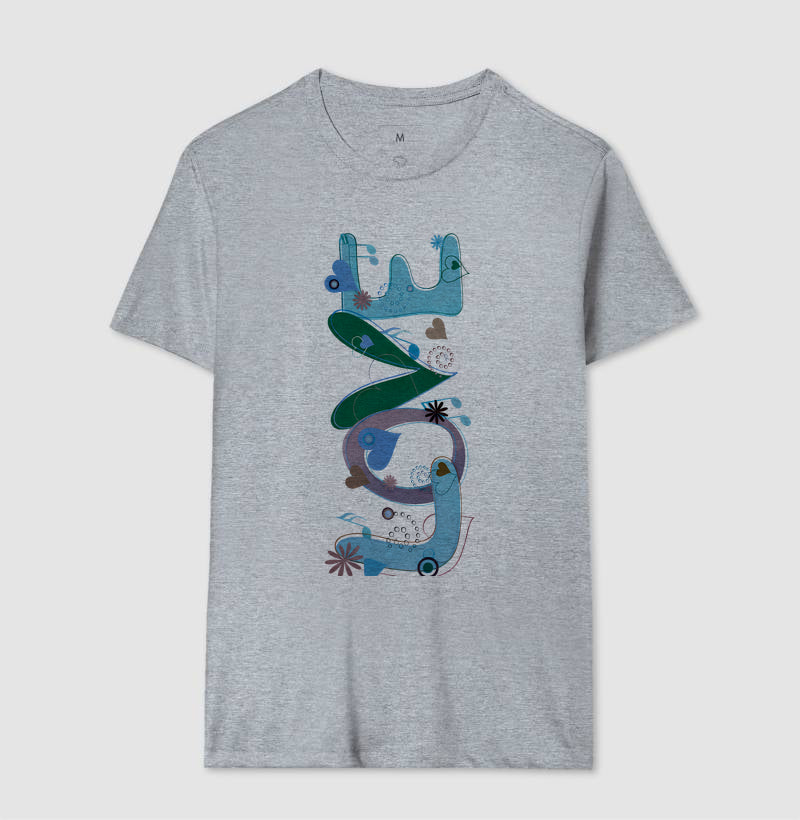 Camiseta FUN Abstrata em Tons de Azul e Verde  Arte Moderna Criativa em Estilo