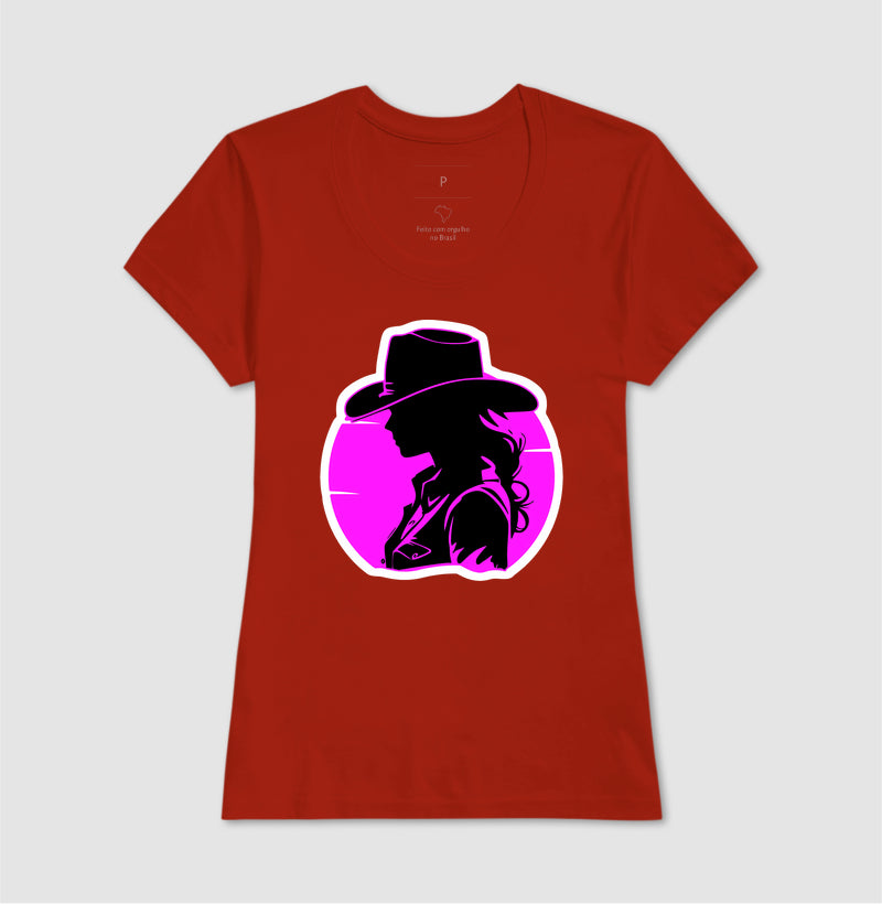 Camiseta Cowgirl Western – Estampa Silhouette Pink & Black