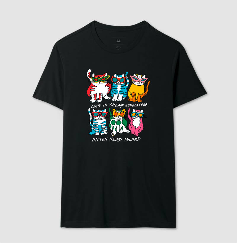 Camiseta Gatos com Óculos de Sol Divertidos - Hilton Head Island
