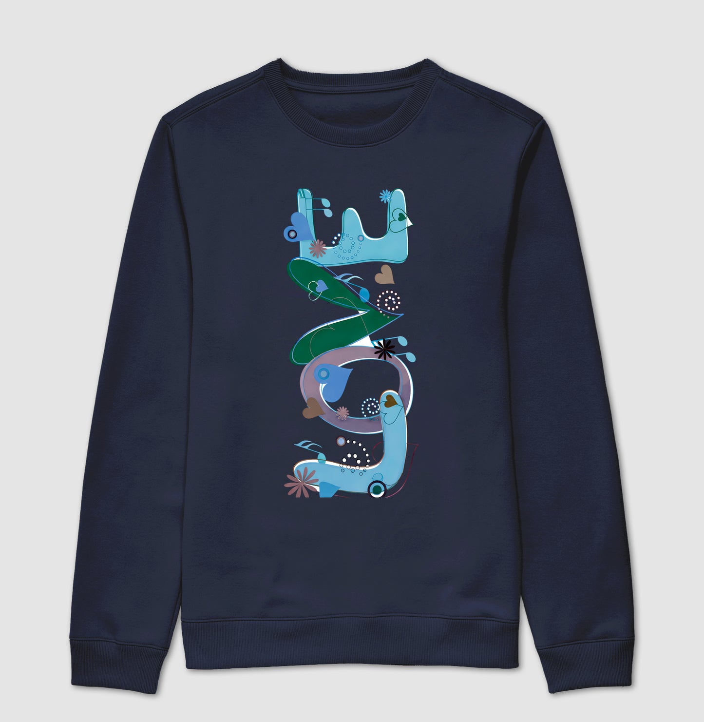 Suéter Moletom FUN Abstrata em Tons de Azul e Verde Arte Moderna Criativa