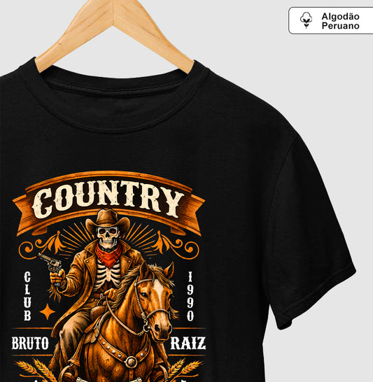 Camiseta Algodão Peruano Country Bruto Raiz No Ride No Life – Estampa Cowboy Caveira Riders 1990 Estilo Western