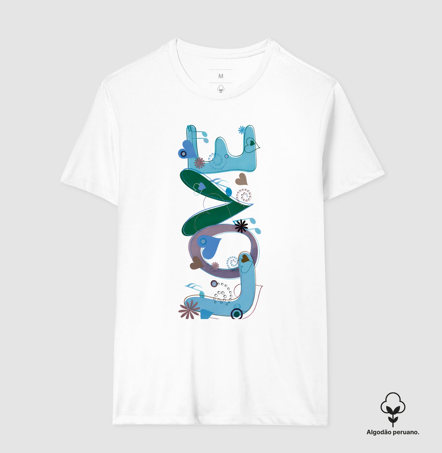 Camiseta Algodão Peruano  FUN Abstrata em Tons de Azul e Verde – Arte Moderna Criativa em Estilo Orgânico