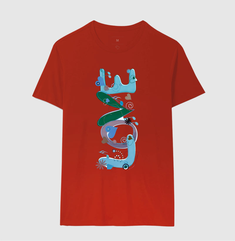 Camiseta FUN Abstrata em Tons de Azul e Verde  Arte Moderna Criativa em Estilo