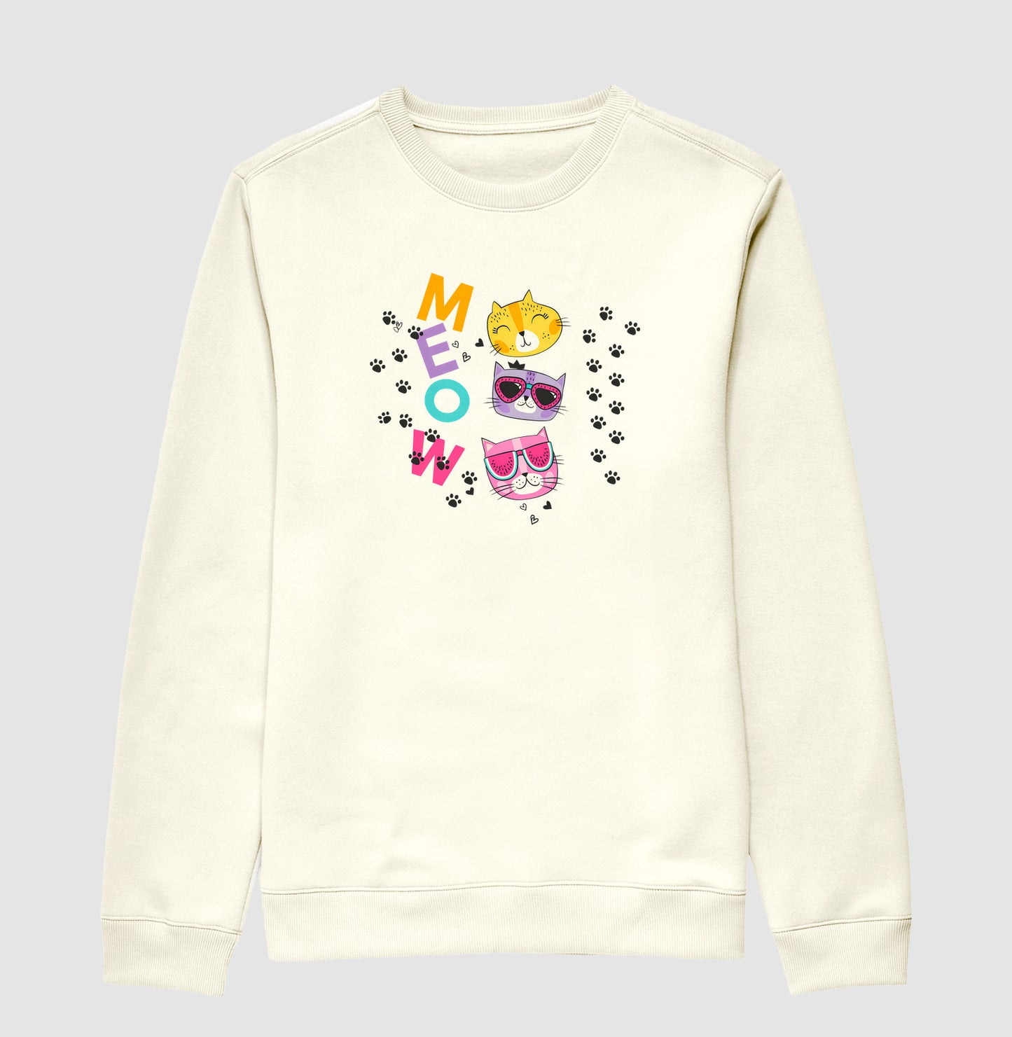 Suéter Moletom Feminino Meow Gatinhos Coloridos Estampa Cute e Divertida Fofa