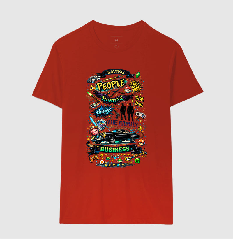 Camiseta Geek Saving People Hunting Things – Estampa Nerd Cultura Pop, Séries, Games e Família