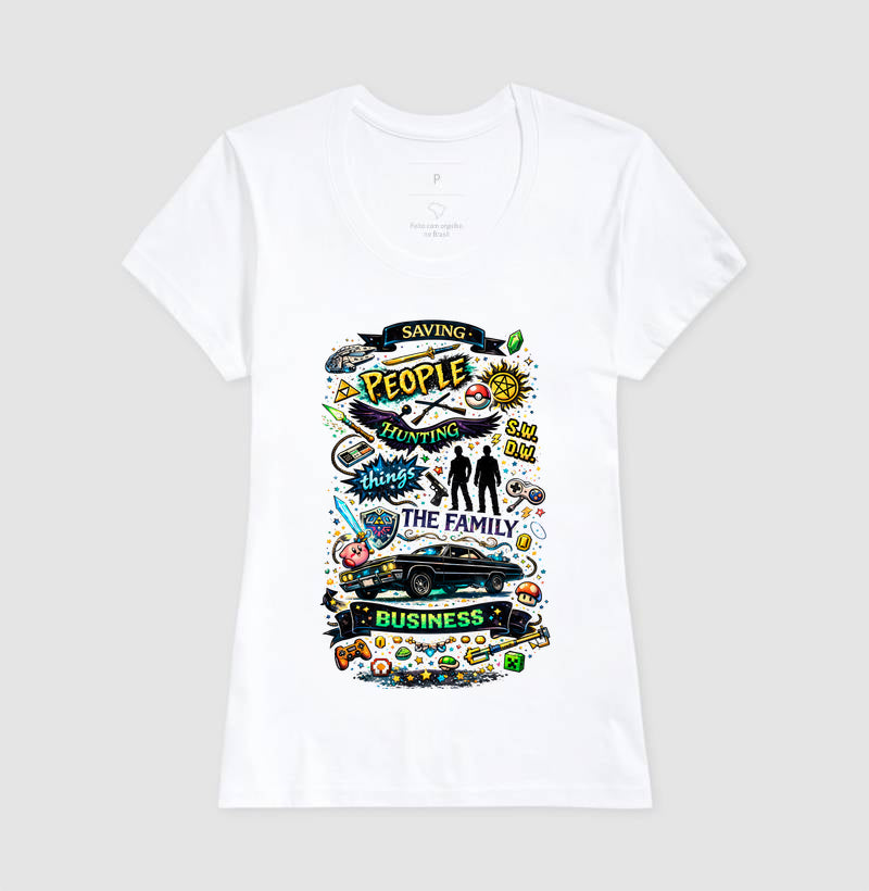 Camiseta Geek Saving People Hunting Things – Estampa Nerd Cultura Pop, Séries, Games e Família