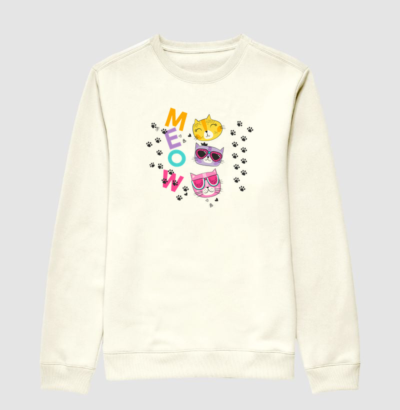 Suéter Moletom Feminino Meow Gatinhos Coloridos Estampa Cute e Divertida Fofa