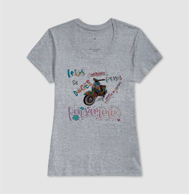 Camiseta Leves Serão os Nossos Passos Estampa Vespa Psicodélica Pensamentos