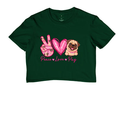 Cropped Peace Love Pug – Estampa Fofa de Pug, Glitter Rosa, Amor por Cachorros