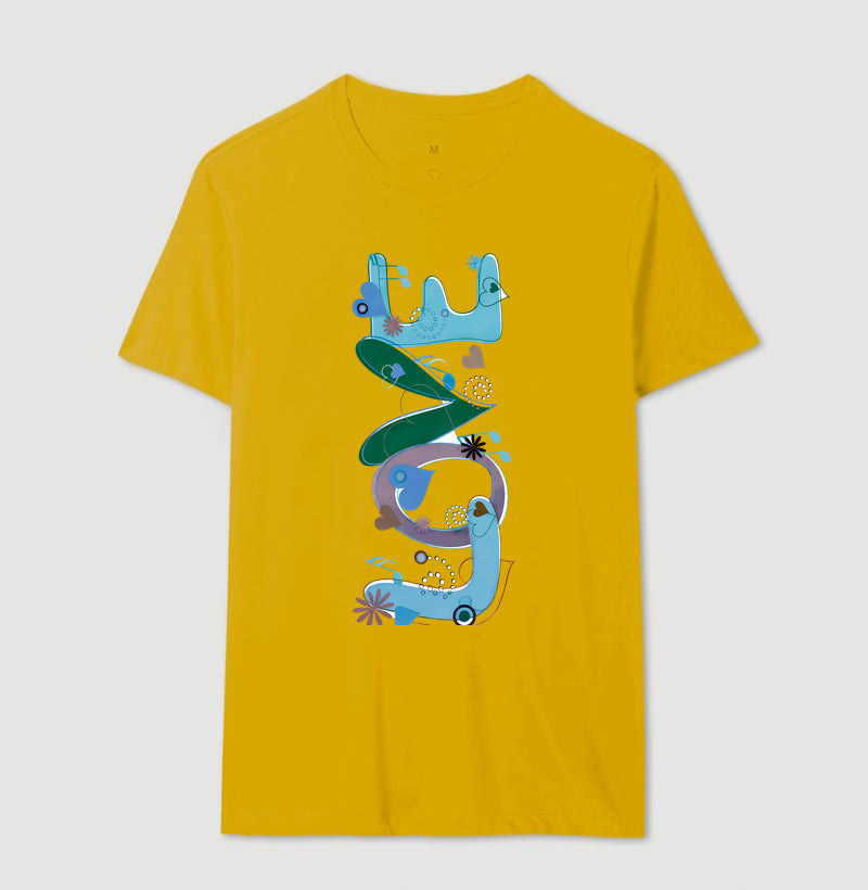 Camiseta FUN Abstrata em Tons de Azul e Verde  Arte Moderna Criativa em Estilo