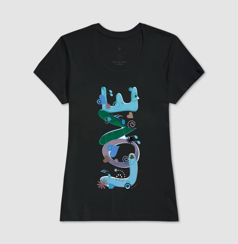 Camiseta FUN Abstrata em Tons de Azul e Verde  Arte Moderna Criativa em Estilo