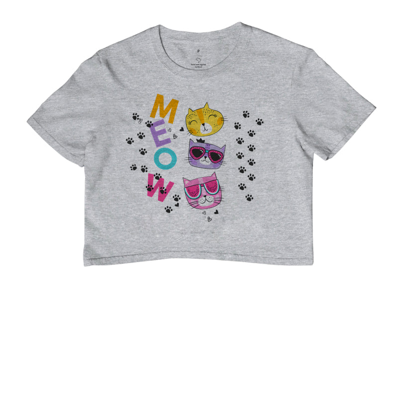 Cropped Feminino Meow Gatinhos Coloridos – Estampa Cute e Divertida
