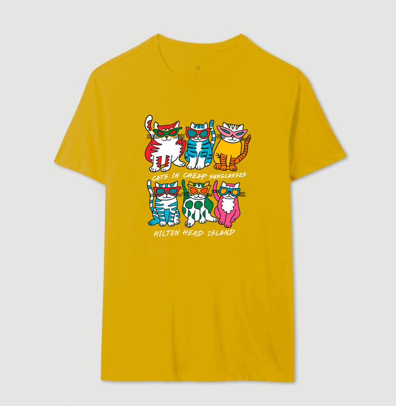 Camiseta Gatos com Óculos de Sol Divertidos - Hilton Head Island