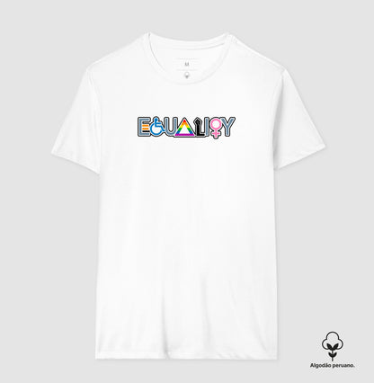 Camiseta Algodão Peruano Equality Inclusiva – Diversidade, Igualdade e Direitos Humanos | Estampa LGBTQIA+, Feminismo e Acessibilidade