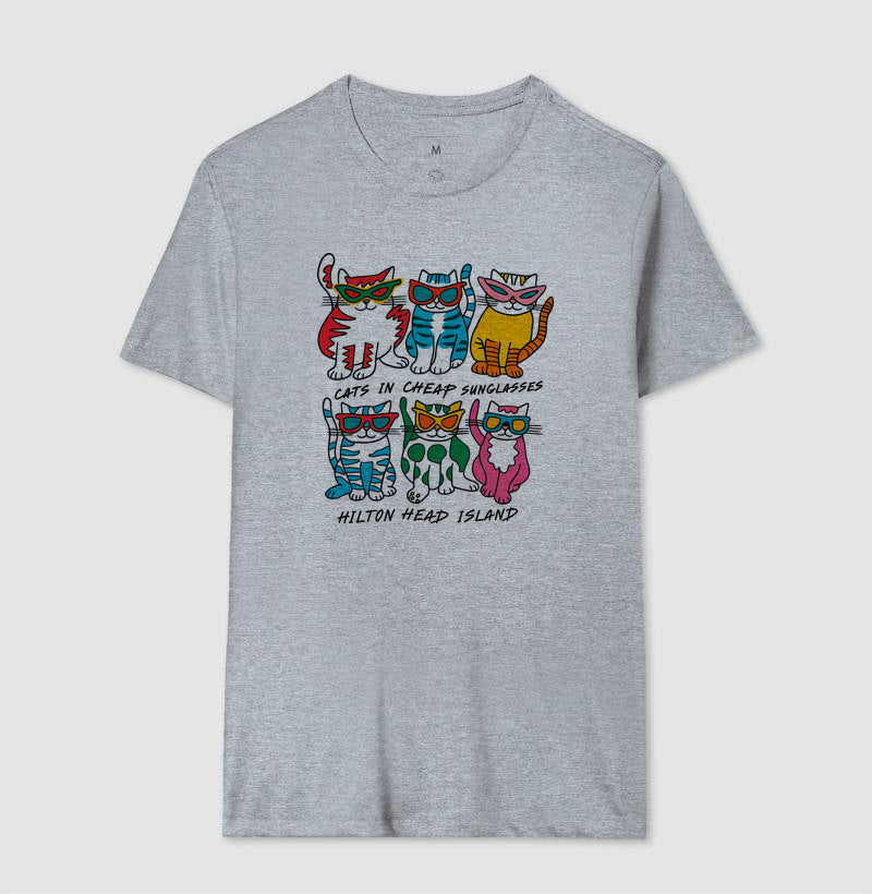 Camiseta Gatos com Óculos de Sol Divertidos - Hilton Head Island
