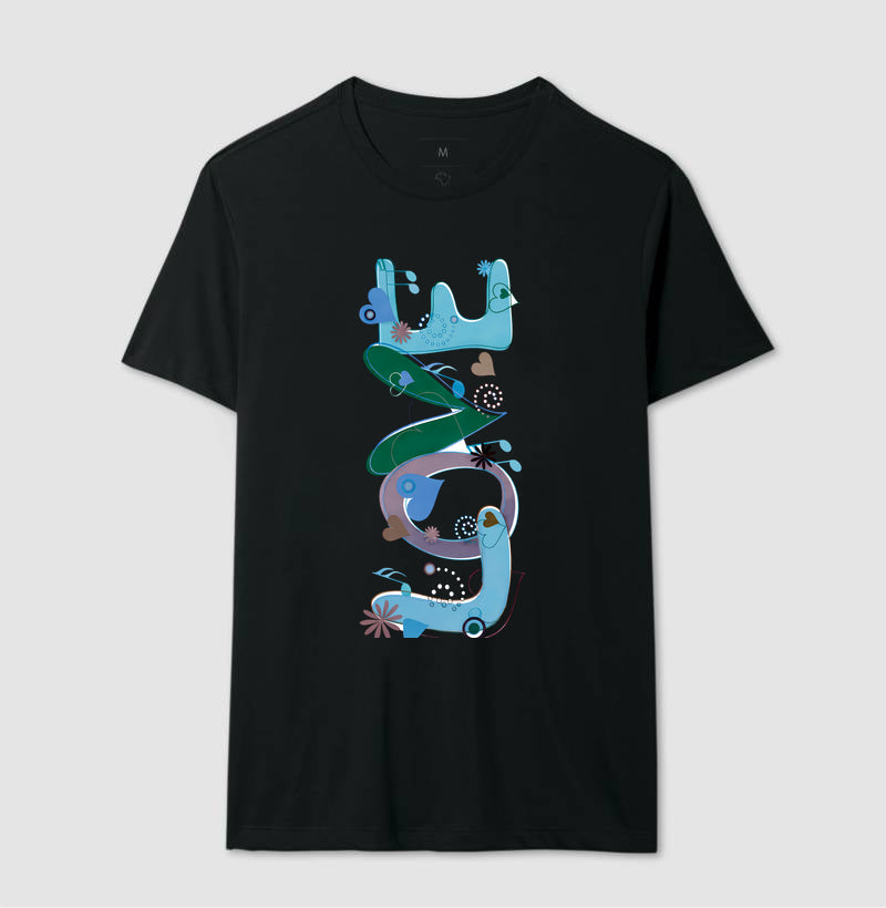 Camiseta FUN Abstrata em Tons de Azul e Verde  Arte Moderna Criativa em Estilo