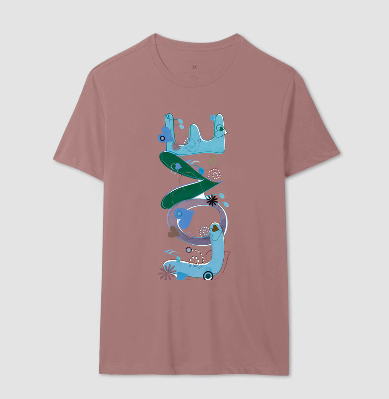 Camiseta FUN Abstrata em Tons de Azul e Verde  Arte Moderna Criativa em Estilo