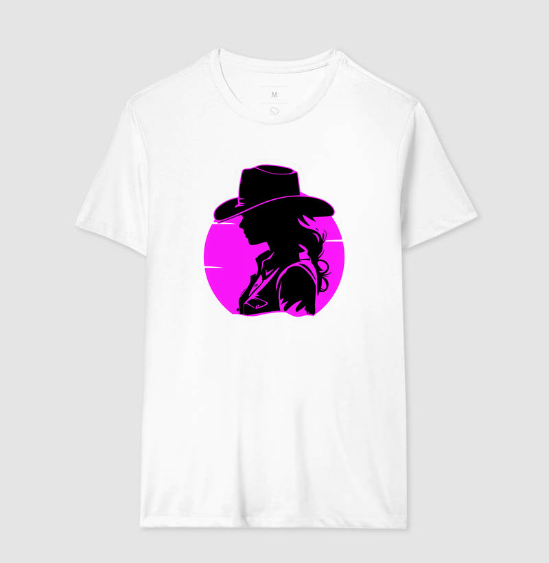 Camiseta Cowgirl Western – Estampa Silhouette Pink & Black