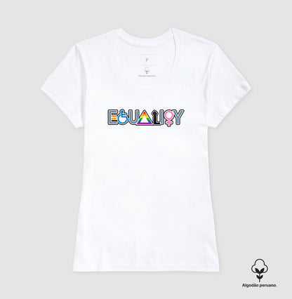 Camiseta Algodão Peruano Equality Inclusiva – Diversidade, Igualdade e Direitos Humanos | Estampa LGBTQIA+, Feminismo e Acessibilidade