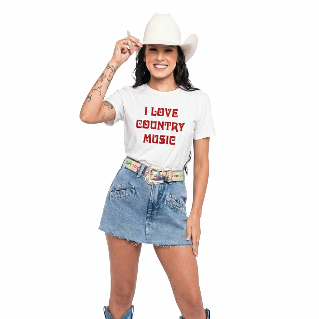 Camiseta "I Love Country Music" – Estilo Ana Castela Boiadeira | Moda Sertaneja Retro