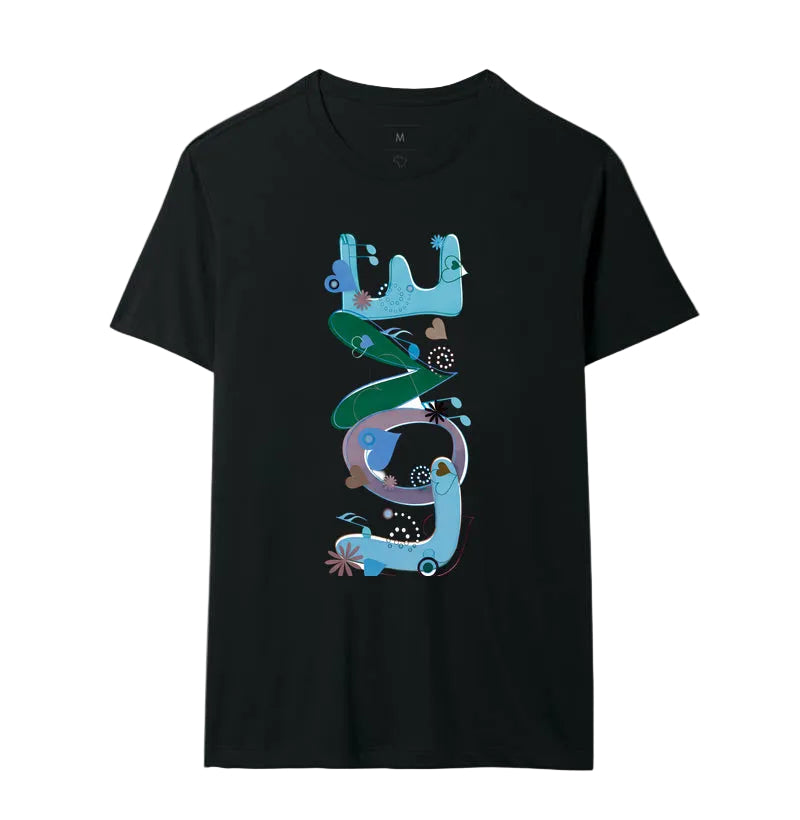 Camiseta FUN Abstrata em Tons de Azul e Verde  Arte Moderna Criativa em Estilo