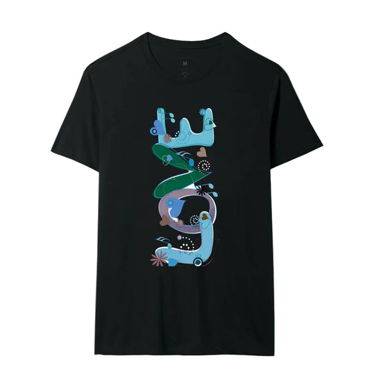 Camiseta FUN Abstrata em Tons de Azul e Verde – Arte Moderna Criativa em Estilo Orgânico