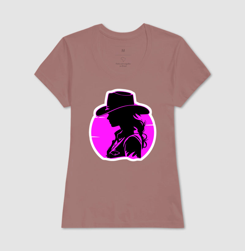Camiseta Cowgirl Western – Estampa Silhouette Pink & Black