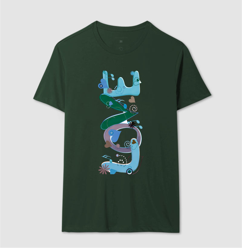 Camiseta FUN Abstrata em Tons de Azul e Verde  Arte Moderna Criativa em Estilo
