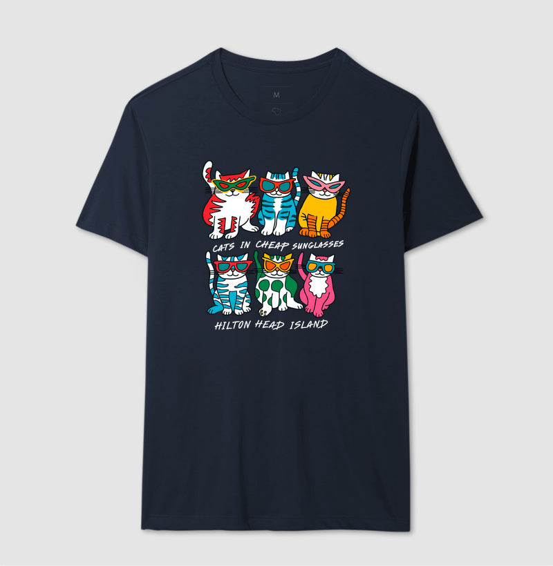 Camiseta Gatos com Óculos de Sol Divertidos - Hilton Head Island