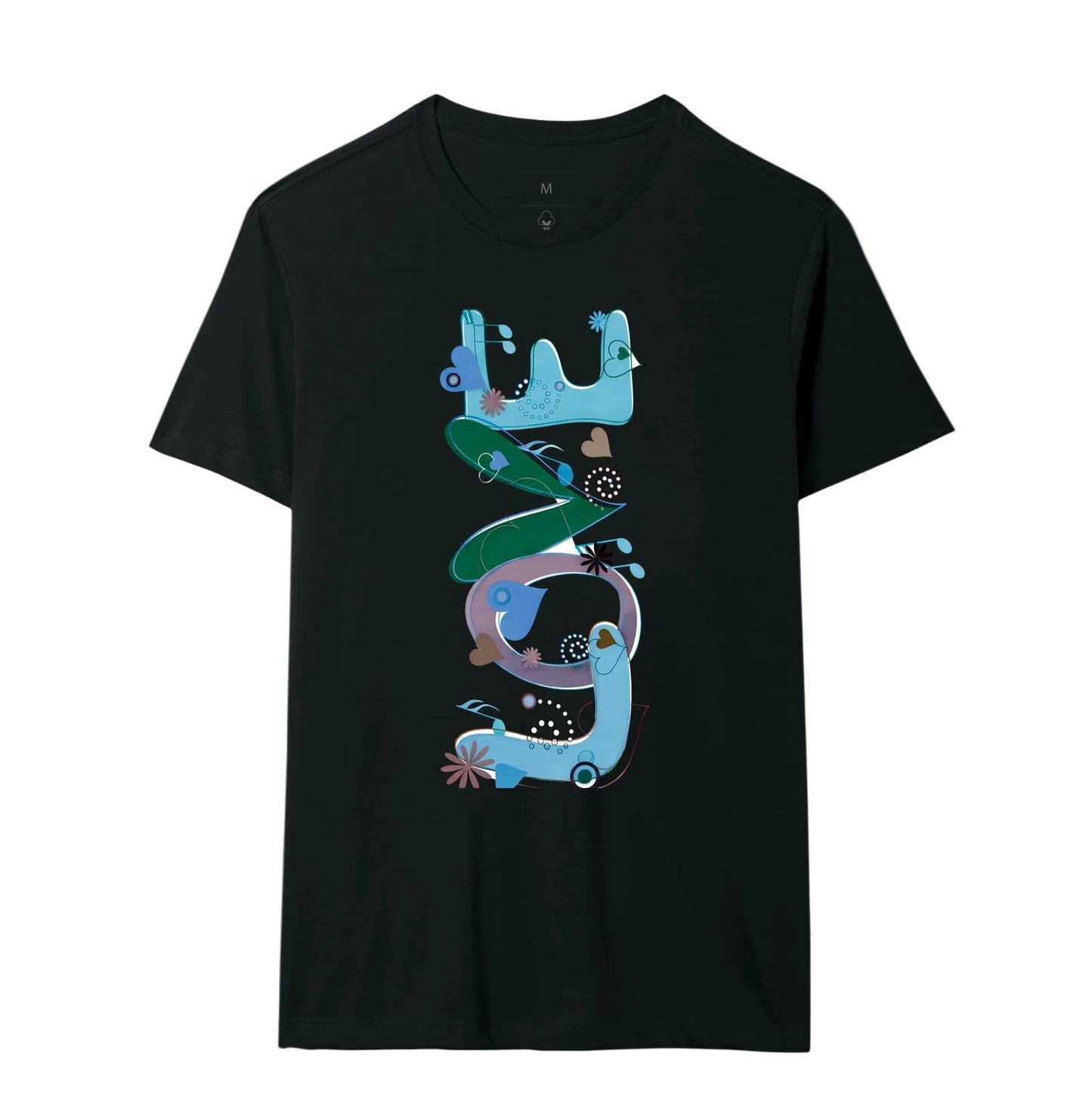 Camiseta Algodão Peruano  FUN Abstrata em Tons de Azul e Verde – Arte Moderna Criativa em Estilo Orgânico