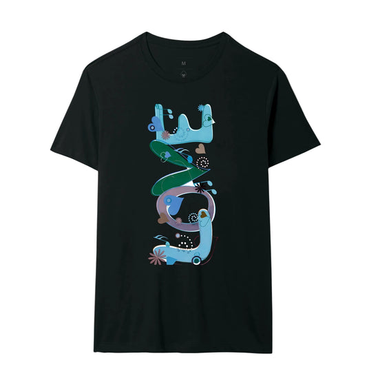 Camiseta Algodão Peruano  FUN Abstrata em Tons de Azul e Verde – Arte Moderna Criativa em Estilo Orgânico