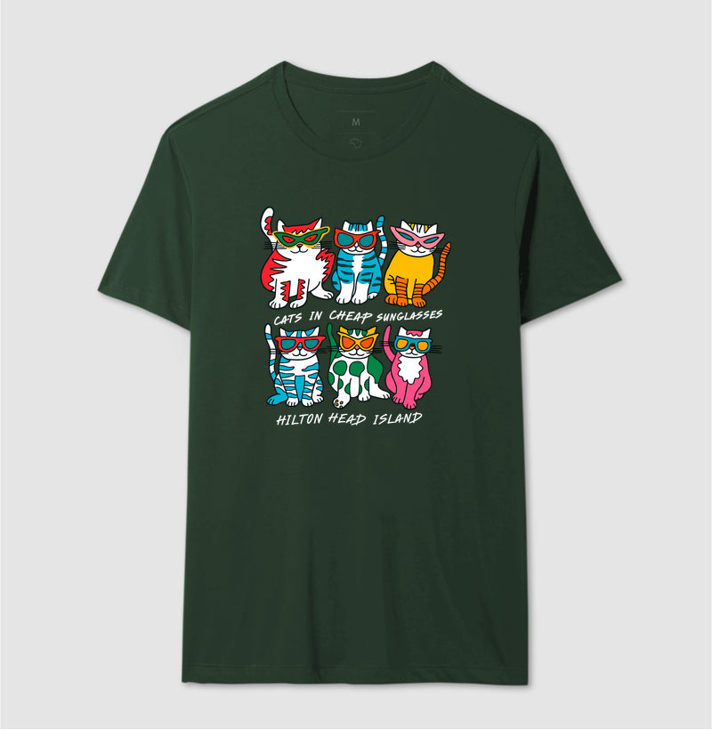 Camiseta Gatos com Óculos de Sol Divertidos - Hilton Head Island