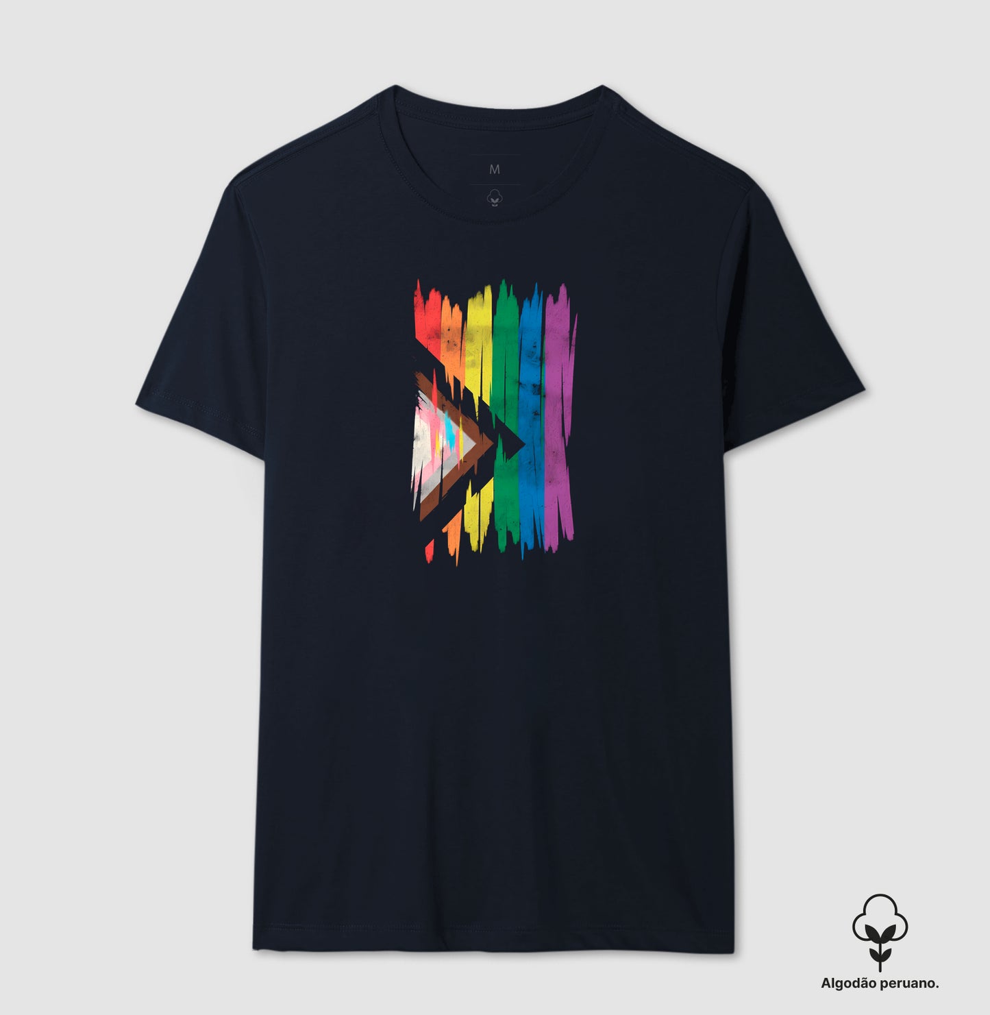 Camiseta Masculina Algodão Peruano Estampa Progress Pride Flag Artística – Estilo Pincelada