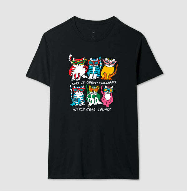 Camiseta Gatos com Óculos de Sol Divertidos - Hilton Head Island