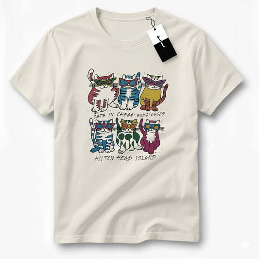 Camiseta Manga Curta Hilton Head Island Cats In Cheap Sunglasses