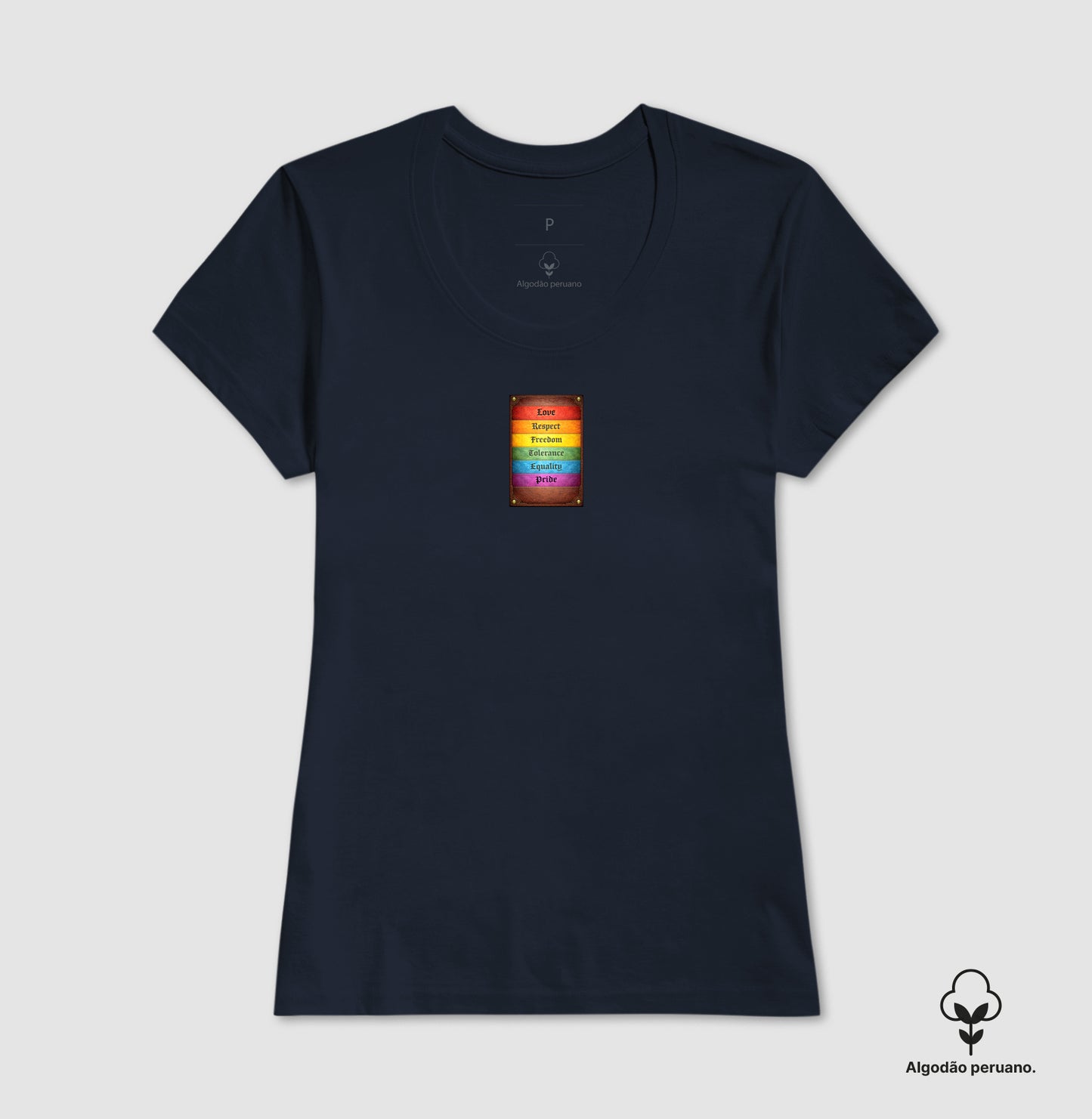Camiseta Algodão Peruano Pride Vintage em Couro – Love, Respect, Freedom, Equality e Tolerance